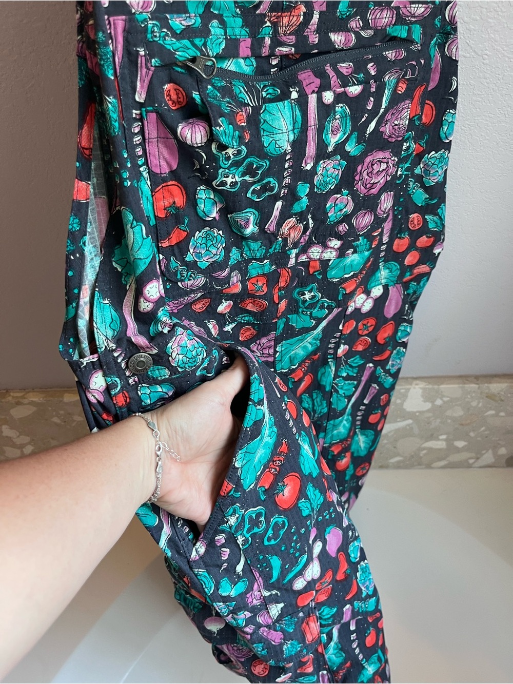 Duluth Veggie Print Nylon Overalls Large Utility Pockets Like New - Picture 6 of 11
